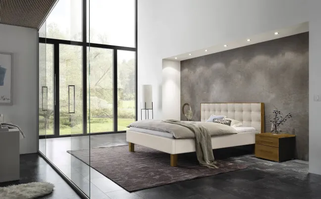 Hasena Noah Polsterbett 180x200cm Fußhöhe: 25cm Wildeiche natur geölt/Pepe beige