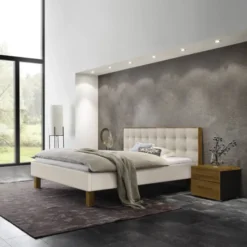 Hasena Noah Polsterbett 180x200cm Fußhöhe: 20cm Wildeiche natur geölt/Pepe beige