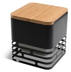 Höfats CUBE Feuerkorb schwarz inkl. CUBE Auflagebrett Bambus