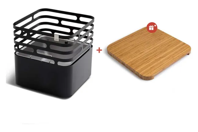 Höfats CUBE Feuerkorb schwarz inkl. CUBE Auflagebrett Bambus