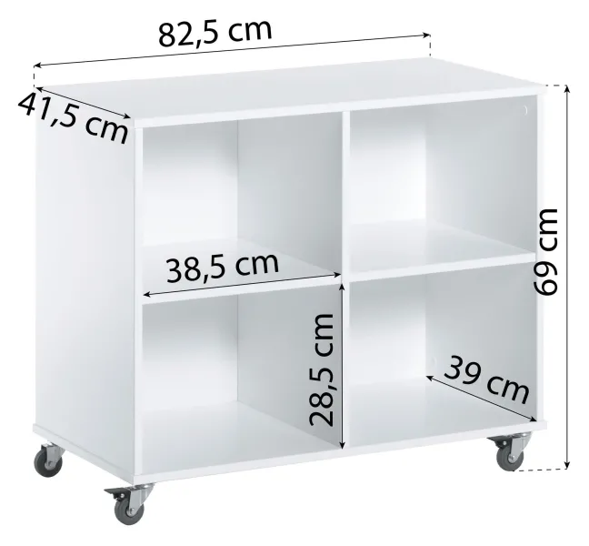 Hoppekids Bücherregal groß auf Rollen weiß