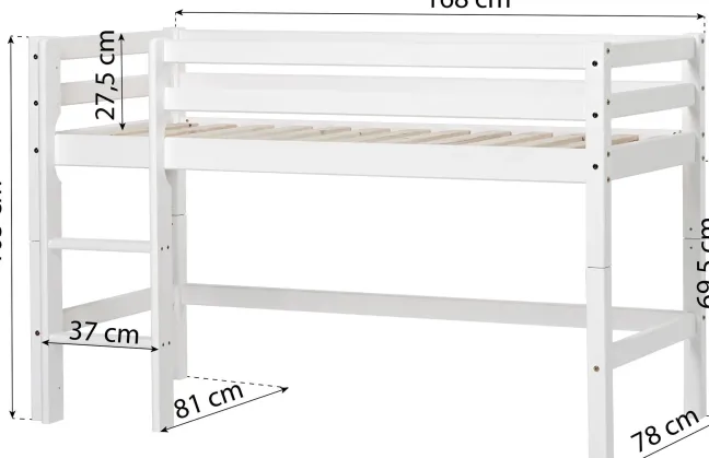 Hoppekids ECO Dream Halbhochbett Junior 70x160cm mit gerader Leiter weiß