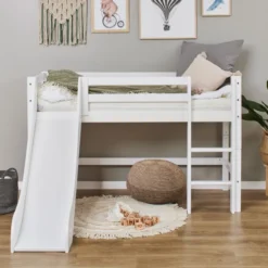 Hoppekids ECO Dream Halbhochbett Junior 70x160cm mit Rutsche und gerader Leiter teilbar weiß