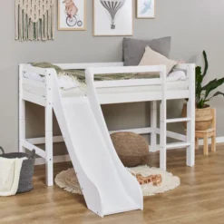 Hoppekids ECO Dream Halbhochbett Junior 70x160cm mit Rutsche und gerader Leiter teilbar weiß