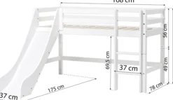 Hoppekids ECO Dream Halbhochbett Junior 70x160cm mit Rutsche und gerader Leiter teilbar weiß