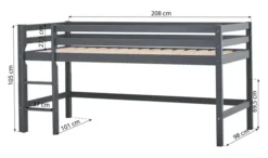 Hoppekids ECO Dream Halbhochbett 90x200cm mit gerader Leiter teilbar dunkelgrau