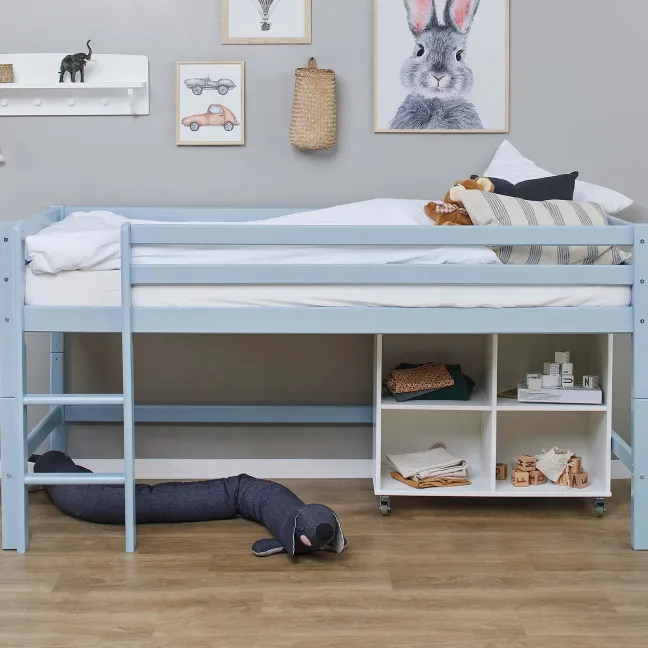 Hoppekids ECO Dream Halbhochbett 90x200cm mit gerader Leiter teilbar hellblau