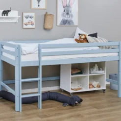 Hoppekids ECO Dream Halbhochbett 90x200cm mit gerader Leiter teilbar hellblau