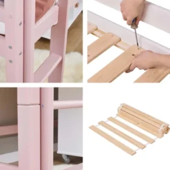 Hoppekids ECO Dream Halbhochbett 90x200cm mit gerader Leiter teilbar rosa