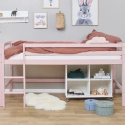 Hoppekids ECO Dream Halbhochbett 90x200cm mit gerader Leiter teilbar rosa
