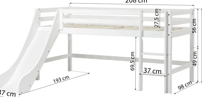 Hoppekids ECO Dream Halbhochbett 90x200cm mit Rutsche und gerader Leiter weiß