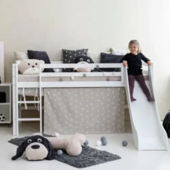 Hoppekids ECO Dream Halbhochbett 90x200cm mit Rutsche und gerader Leiter weiß