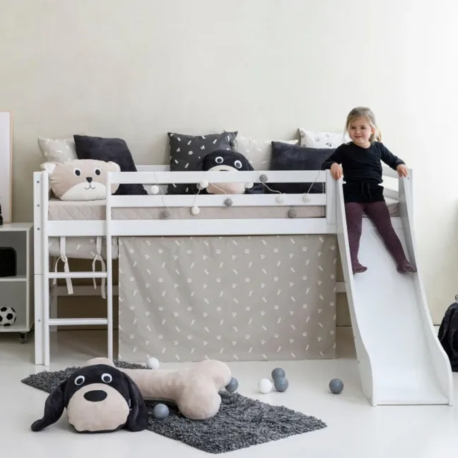 Hoppekids ECO Dream Halbhochbett 90x200cm mit Rutsche und gerader Leiter weiß