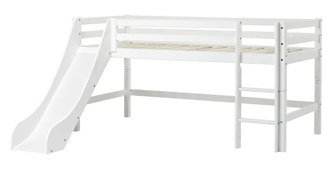 Hoppekids ECO Dream Halbhochbett 90x200cm mit Rutsche und gerader Leiter weiß