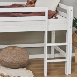Hoppekids ECO Dream Halbhochbett 90x200cm mit Rutsche und gerader Leiter weiß