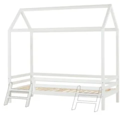 Hoppekids ECO Dream Hausbett 90x200cm mit 3/4 Absturzs. und kleiner Leiter weiß