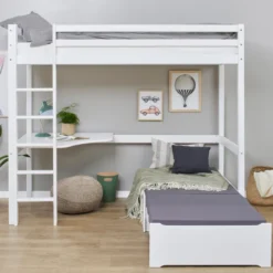 Hoppekids ECO Dream Hochbett Mega 90x200 cm mit Lounge-Modul (inkl. Passender Matratze) und Schreibtisch