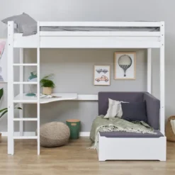 Hoppekids ECO Dream Hochbett Mega 90x200 cm mit Lounge-Modul (inkl. Passender Matratze) und Schreibtisch