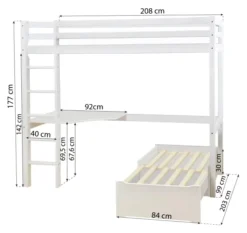 Hoppekids ECO Dream Hochbett Mega 90x200 cm mit Lounge-Modul (inkl. Passender Matratze) und Schreibtisch