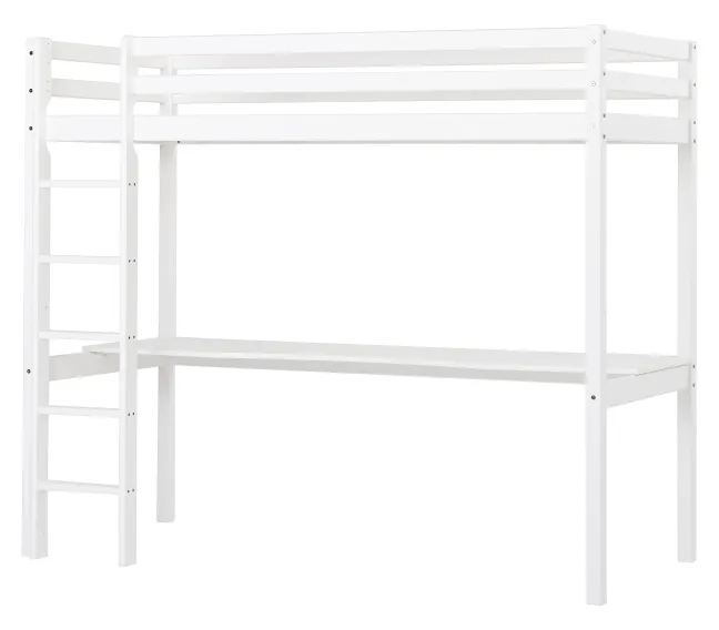 Hoppekids ECO Dream Hochbett 90x200cm mit gerader Leiter und Schreibtisch weiß