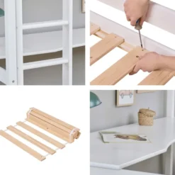 Hoppekids ECO Dream Hochbett 90x200cm mit gerader Leiter und Schreibtisch weiß