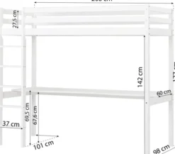 Hoppekids ECO Dream Hochbett 90x200cm mit gerader Leiter und Schreibtisch weiß