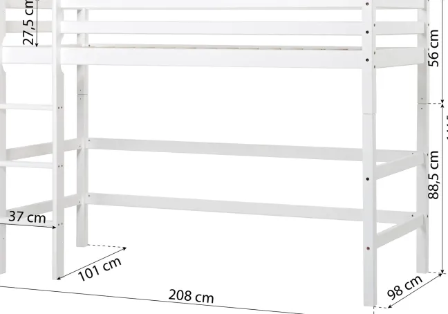 Hoppekids ECO Dream Mittelhochbett 90x200cm mit gerader Leiter weiß