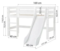 Hoppekids ECO Luxury Halbhochbett Junior 70x160cm mit Rollrost, Rutsche und gerader Leiter weiß
