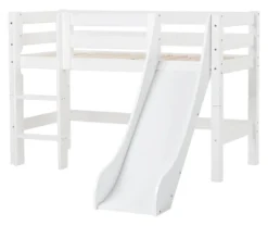 Hoppekids ECO Luxury Halbhochbett Junior 70x160cm mit Rollrost, Rutsche und gerader Leiter weiß
