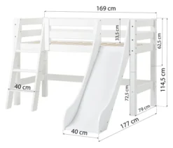Hoppekids ECO Luxury Halbhochbett Junior 70x160cm mit Rollrost, Rutsche und Schrägleiter weiß
