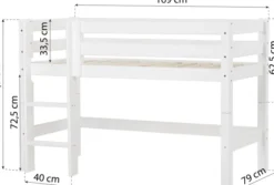 Hoppekids ECO Luxury Halbhochbett Junior 70x160cm mit Rollrost und gerader Leiter weiß