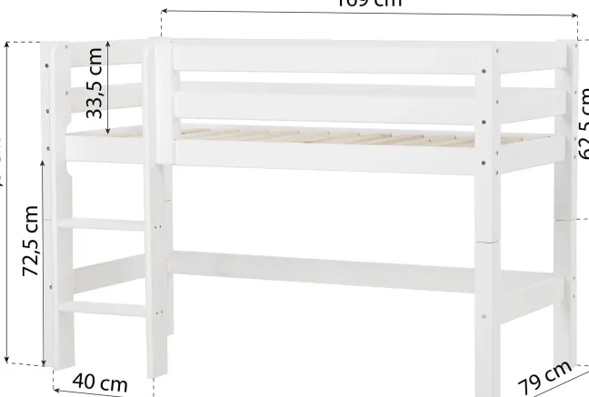 Hoppekids ECO Luxury Halbhochbett Junior 70x160cm mit Rollrost und gerader Leiter weiß