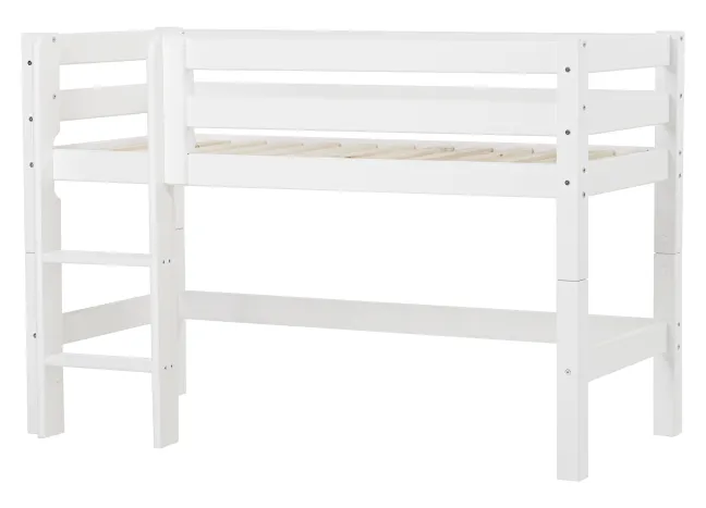 Hoppekids ECO Luxury Halbhochbett Junior 70x160cm mit Rollrost und gerader Leiter weiß