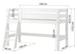 Hoppekids ECO Luxury Halbhochbett Junior 70x160cm mit Rollrost und Schrägleiter weiß