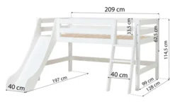 Hoppekids ECO Luxury Halbhochbett 90x200cm mit Rollrost, Rutsche und Schrägleiter weiß