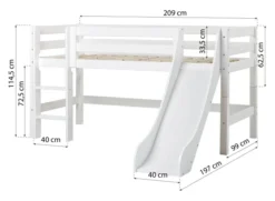Hoppekids ECO Luxury Halbhochbett 90x200cm mit Rollrost, Rutsche und gerader Leiter weiß