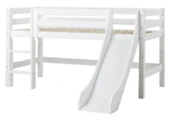 Hoppekids ECO Luxury Halbhochbett 90x200cm mit Rollrost, Rutsche und gerader Leiter weiß