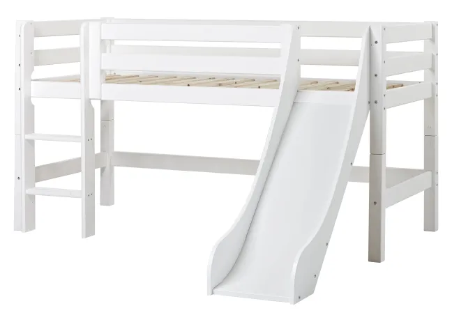Hoppekids ECO Luxury Halbhochbett 90x200cm mit Rollrost, Rutsche und gerader Leiter weiß