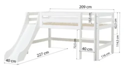 Hoppekids ECO Luxury Halbhochbett 120x200cm mit Rollrost, Rutsche und gerader Leiter weiß