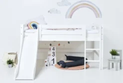 Hoppekids ECO Luxury Halbhochbett 120x200cm mit Rollrost, Rutsche und gerader Leiter weiß