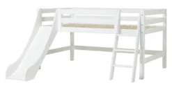 Hoppekids ECO Luxury Halbhochbett 120x200cm mit Rollrost, Rutsche und Schrägleiter weiß