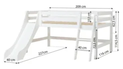 Hoppekids ECO Luxury Halbhochbett 120x200cm mit Rollrost, Rutsche und Schrägleiter weiß