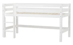 Hoppekids ECO Luxury Halbhochbett 90x200cm mit Rollrost und gerader Leiter weiß