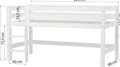 Hoppekids ECO Luxury Halbhochbett 90x200cm mit Rollrost und gerader Leiter weiß
