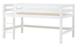 Hoppekids ECO Luxury Halbhochbett 120x200cm mit Rollrost und gerader Leiter weiß
