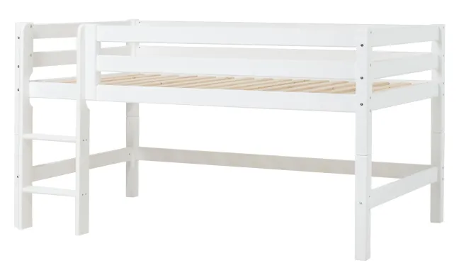 Hoppekids ECO Luxury Halbhochbett 120x200cm mit Rollrost und gerader Leiter weiß