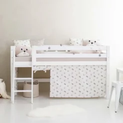 Hoppekids ECO Luxury Halbhochbett 90x200cm mit Rollrost und Schrägleiter weiß