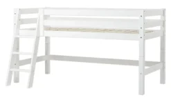 Hoppekids ECO Luxury Halbhochbett 90x200cm mit Rollrost und Schrägleiter weiß