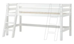 Hoppekids ECO Luxury Halbhochbett 90x200cm mit Rollrost und Schrägleiter weiß