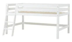 Hoppekids ECO Luxury Halbhochbett 120x200cm mit Rollrost und Schrägleiter weiß